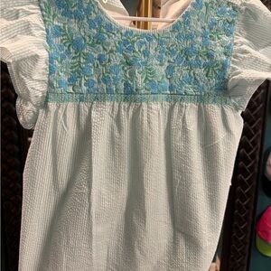 Light Blue Smocked Floral Yoke Blouse
